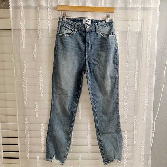 PAIGE SARAH HIGH WAIST ANKLE SLIM JEANS IN CANCUN W DESTROYED HEM - Picture 2 of 10